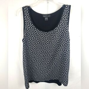 August Silk Black and White Patterned Women's Sleeveless Shirt Sz L